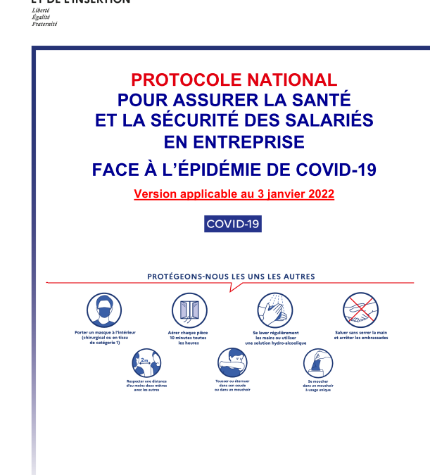 Nouveau protocole national pour la santé et la sécurité des salariés en entreprise – version applicable au 3 janvier 2022